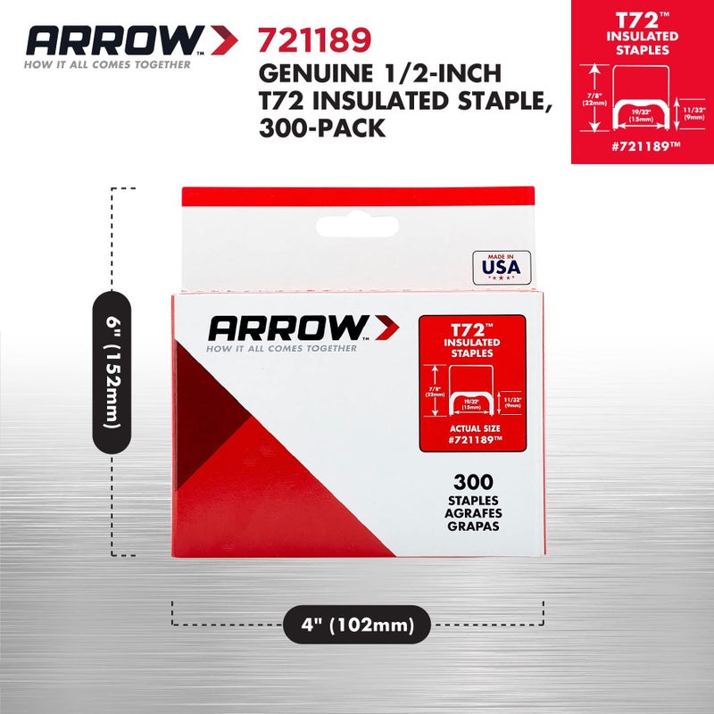 Arrow Fastener مسامير عازلة من الصلب الثقيلة Arrow 721189 T72 لتركيب الكابلات/الأسلاك، طول الساق 11/32 بوصة، تاج 19/32 بوصة، عبوة 300 - Image 3